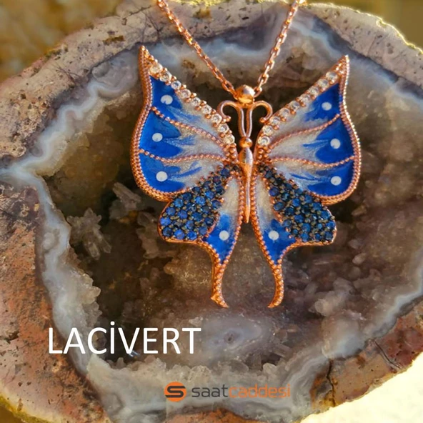 925 Ayar Gümüş Mineli Kelebek Kolye + İsme Özel Notlu Kutu - 4