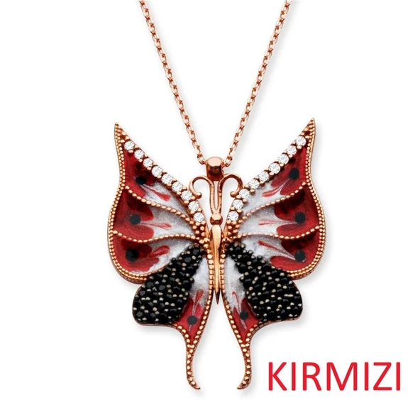 925 Ayar Gümüş Mineli Kelebek Kolye + İsme Özel Notlu Kutu - 3