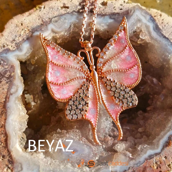 925 Ayar Gümüş Mineli Kelebek Kolye + İsme Özel Notlu Kutu - 6