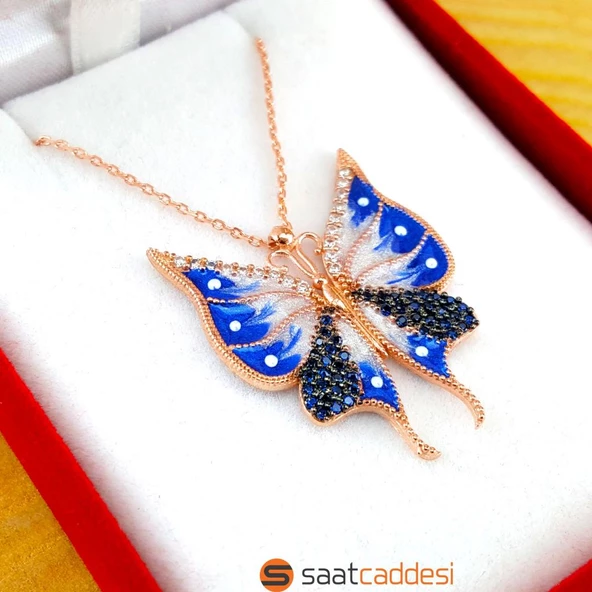 925 Ayar Gümüş Mineli Kelebek Kolye + İsme Özel Notlu Kutu - 5