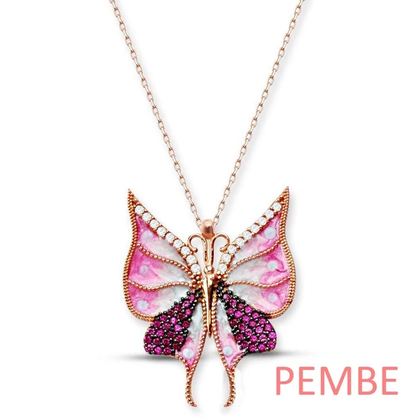 925 Ayar Gümüş Mineli Kelebek Kolye + İsme Özel Notlu Kutu - 2