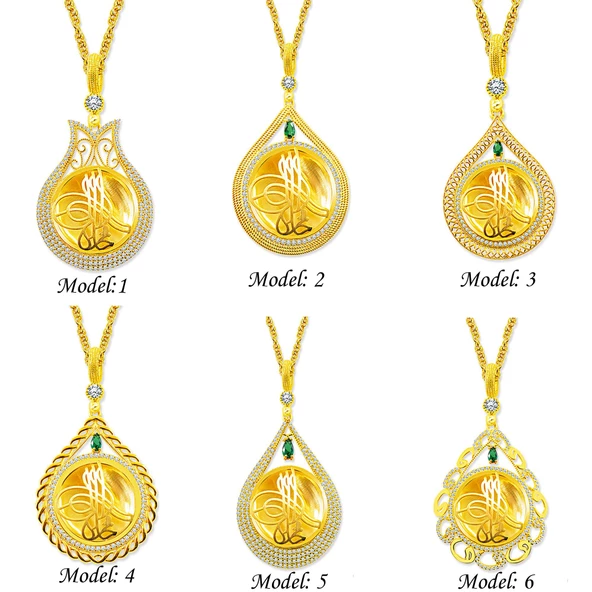 Notlu Kutusunda Gümüş Tuğra Desen Altın Kaplama Madalyon Kolye - 2