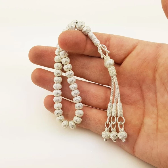 Trabzon Kazaz El Örmesi Ufak Boy Gümüş Tesbih Tespih Mat - Resim 4