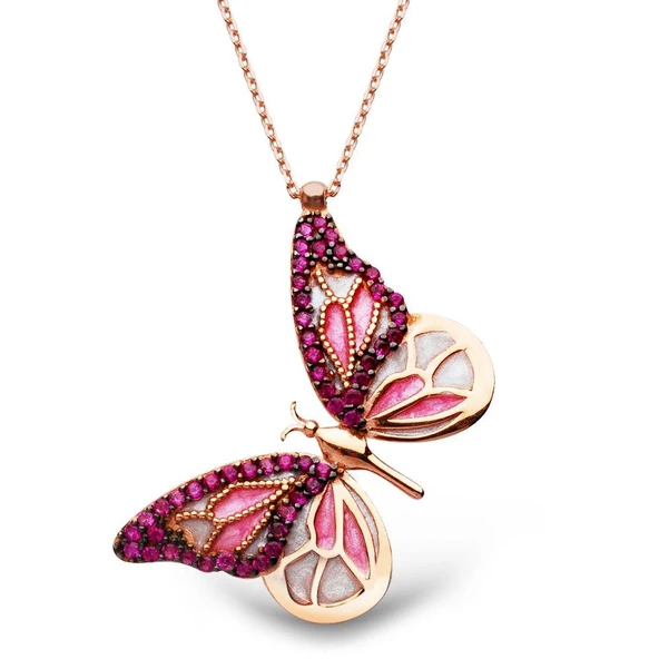 925 Ayar Gümüş Masumiyet Mavi Kelebek Kolye - 2