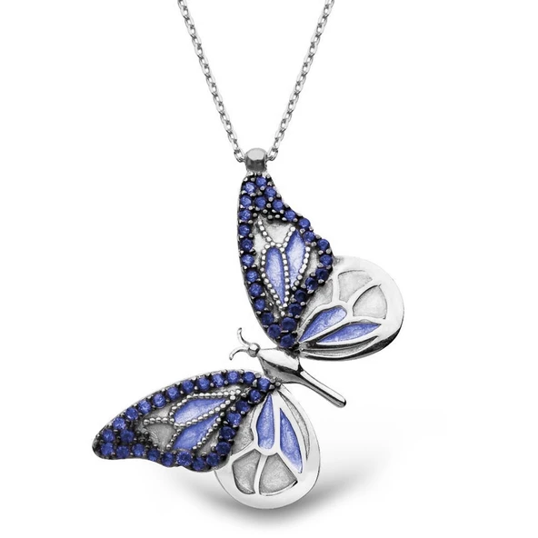 925 Ayar Gümüş Masumiyet Mavi Kelebek Kolye