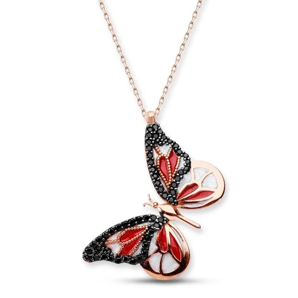 925 Ayar Gümüş Masumiyet Mavi Kelebek Kolye - 3