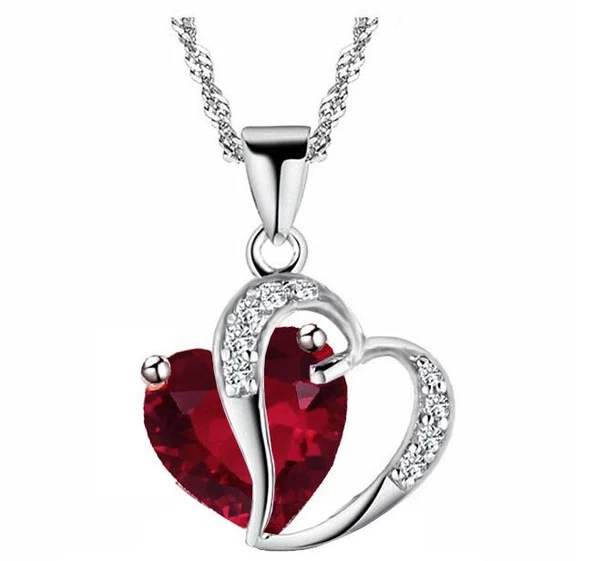 Üç Boyutlu  Kristal Taşlı Zarif Kalp Kolye - 5