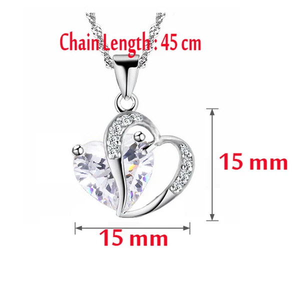 Üç Boyutlu  Kristal Taşlı Zarif Kalp Kolye - 3