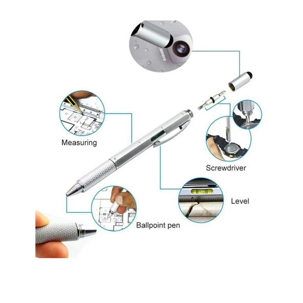 6 Fonksiyonlu Kalem Su Terazisi Tornavida Cetvel Dokunmatik - 5