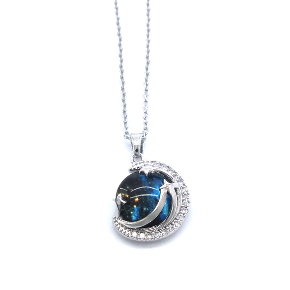 Paslanmaz Çelik Kadın Kolye - Ay Kolye Mavi Taşlı KLY-581 ürün görseli 1
