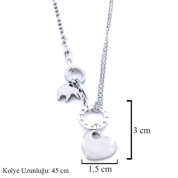 Çelik Kalp Kolye - Paslanmaz Çelik Kadın Kolye KLY-585 - Resim 3
