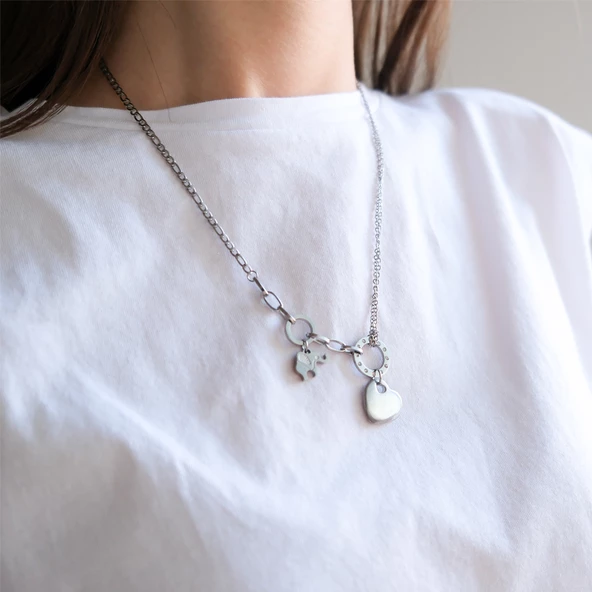 Çelik Kalp Kolye - Paslanmaz Çelik Kadın Kolye KLY-585 - Resim 2