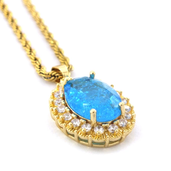 Çelik Kolye - Mavi Taş Kolye Altın Kaplama KLY-604 - Resim 6