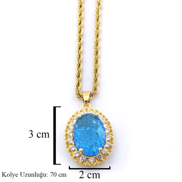 Çelik Kolye - Mavi Taş Kolye Altın Kaplama KLY-604 - Resim 4