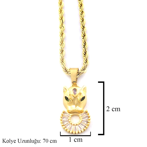 Çelik Kolye - Altın Kaplama Kadın Jaguar Kolye KLY-605 - Resim 3