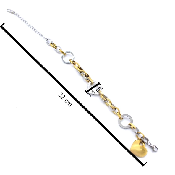 Çift Renkli Kalp Figür Zincir Model Kadın Bileklik BLK-1024 - Resim 5