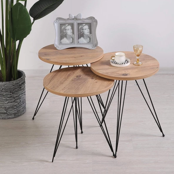 İzmir 3 lü Metal Firkete Ahşap ve Kütük Sehpa Ayağı 48 cm - 3