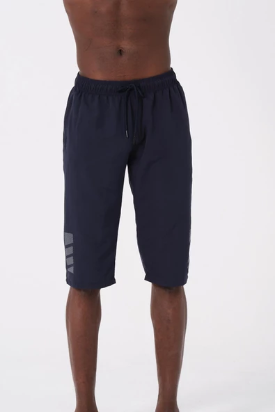 Lacivert Diz Altı Uzun Model Su İtici Özellikli Erkek Plaj Deniz Kapri Şort - DG341-Lacivert - Resim 4