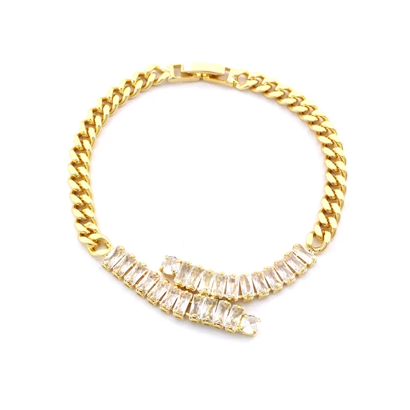 Su Yolu Bileklik Çelik Altın Kaplama Baget Taşlı Zincir Model BLK-1041 - Resim 2