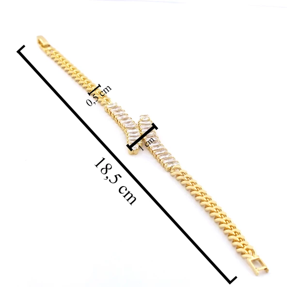 Su Yolu Bileklik Çelik Altın Kaplama Baget Taşlı Zincir Model BLK-1041 - Resim 4