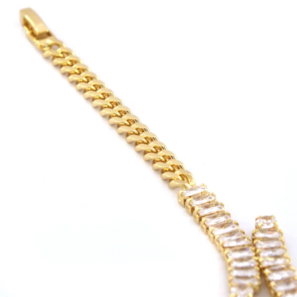 Su Yolu Bileklik Çelik Altın Kaplama Baget Taşlı Zincir Model BLK-1041 - Resim 6