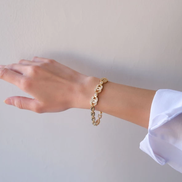 Altın Kaplama Taşlı Halkalı Kadın Bileklik BLK-1035 - 3