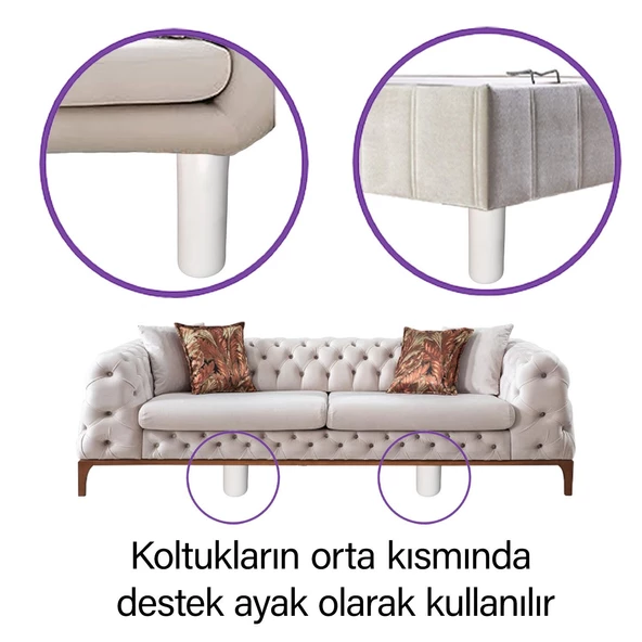 Destek Ayağı 13-19 cm Beyaz ve Metal Düz Ayak Tabanı M8 Civatalı İnce Diş Mobilya Kanepe Baza Koltuk Seti - Resim 4