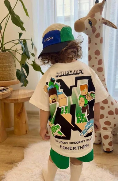 ERKEK ÇOCUK PAMUK MINECRAFT DESENLİ ŞORTLU TAKIM - 4