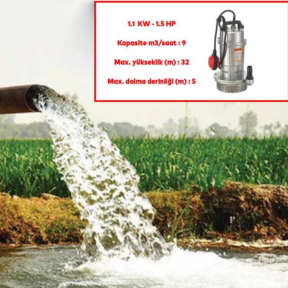 Alüminyum Gövdeli 1.5 Hp Dalgıç Tip Temiz Su Pompası Rainpump 1.1 Kw Monofaze Kuyu Drenaj Boşaltma - Resim 5