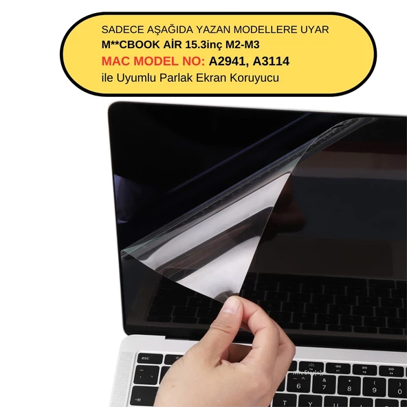 Ekran Koruyucu Macbook Air M2-M3-M4 15 inç Parlak Anti Scratch (15.3” Air) A2941 A3114 A3241 Uyumlu - 2