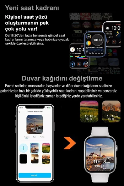 Watch 9 SuperHD Amoled Akıllı Saat Çelik Kordon +2 Kordon ve Bileklik Hediyeli Sağlık Spor Takibi - 6