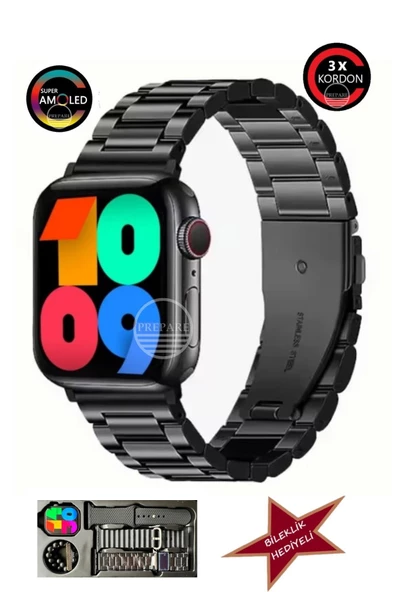 Watch 9 SuperHD Amoled Akıllı Saat Çelik Kordon +2 Kordon ve Bileklik Hediyeli Sağlık Spor Takibi - 2