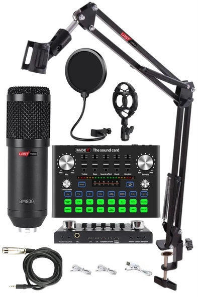 Lastvoice BM800 Live Plus Set Efektli Ses Kartı Mikrofon Stand Kayıt Canlı Yayın Seti (PC ve Telefon)