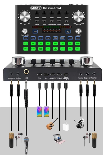 Midex CXN-30 Paket-10 VS9 Ses Kartlı Condenser Mikrofon Stand Kulaklık Seti - Resim 3