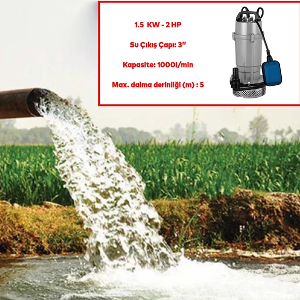 Alüminyum Gövdeli 2 Hp Dalgıç Tip Temiz Su Pompası Rainpump 1.5 Kw Trifaze Kuyu Drenaj Boşaltma - 5