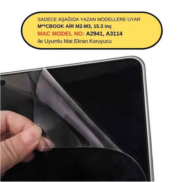 Mat Ekran Koruyucu Macbook Air M2-M3-M4 15 inç (Air 15.3”) A2941 A3114 A3241 Uyumlu - 2