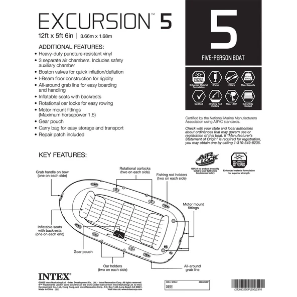 Şişme Bot Seti - Intex - Excursion 5 - 315cm - 5 Kişilik(68325) - 8