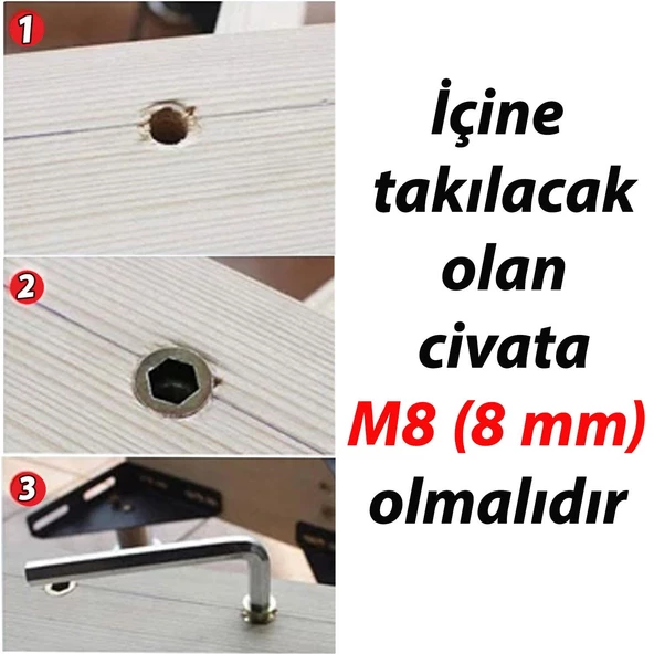Metal Düz Dişli Dübel Ahşap Dübeli M8 10x15 Diş Çinko Mobilya Bağlantı Ünite Birleştirme (25 ADET) - 3