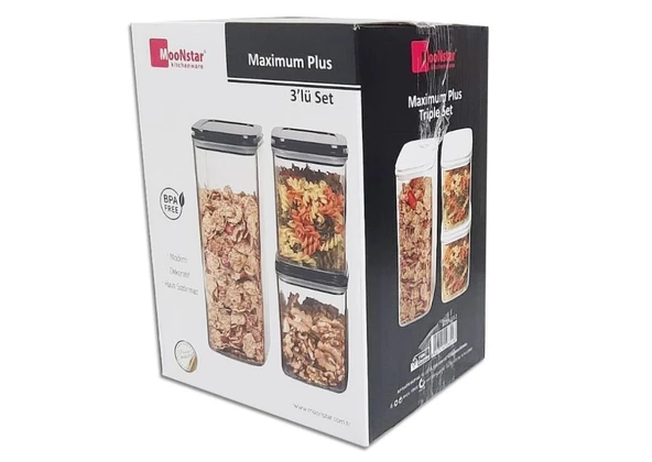 Moonstar maximum plus üçlü saklama kabı hava sızdırmaz-MAXP-SET-2 - 2
