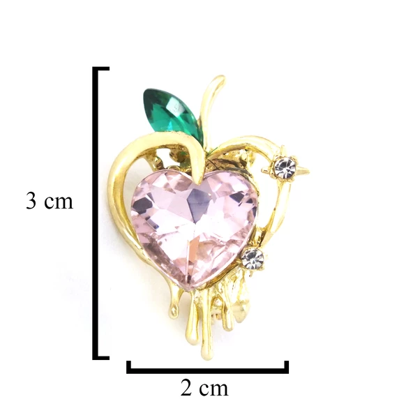 Altın Kaplama Pembe Zirkon Taşlı Kalp Model Broş BR-111 - 4