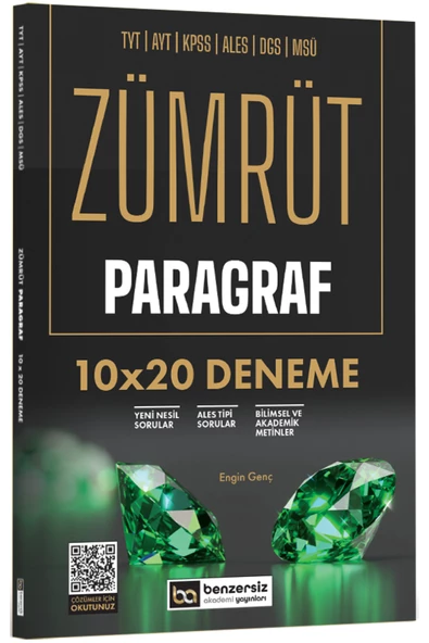 TYT AYT KPSS ALES DGS MSÜ Zümrüt Paragraf 10 x 20 Deneme Benzersiz Akademi Yayınları