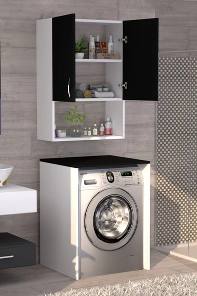 Moonlife Üst Dolaplı Çok Amaçlı Çamaşır Makinesi Dolabı Siyah - 2