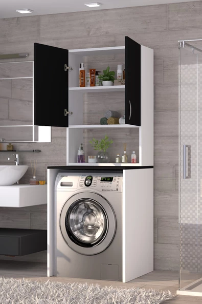 Moonlife Üst Dolaplı Çok Amaçlı Çamaşır Makinesi Dolabı Siyah - 3
