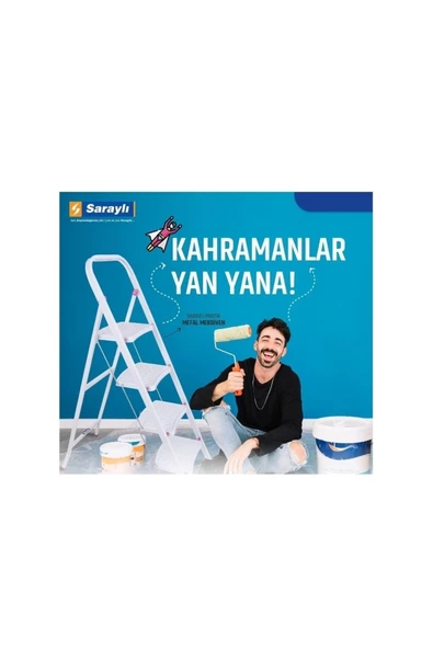 Saraylı Pratik Metal Merdiven Beyaz 3 Basamaklı Güvenli Kilit Sistemi Kaymaz Basamaklar - 2