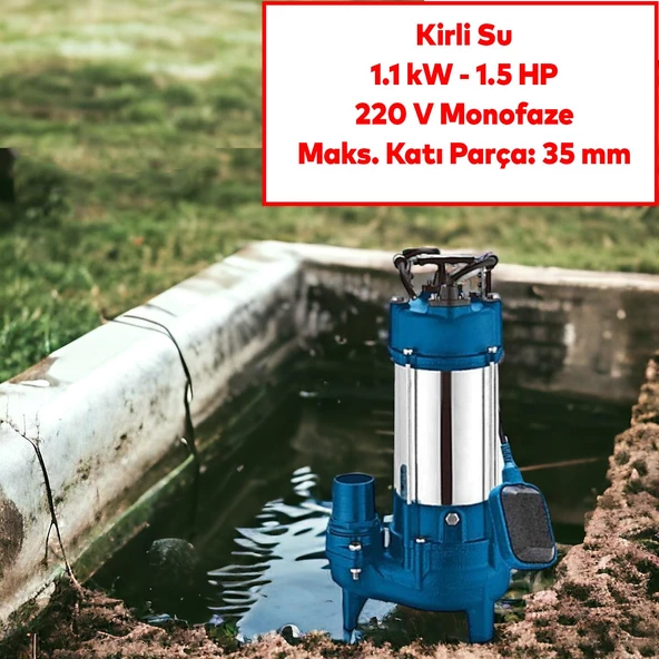 Kirli Su Pompası 1.1 kW Alüminyum Gövdeli Dalgıç Tip Rainpump 1.5 HP Monofaze Atık Su Logar Lağım - 5