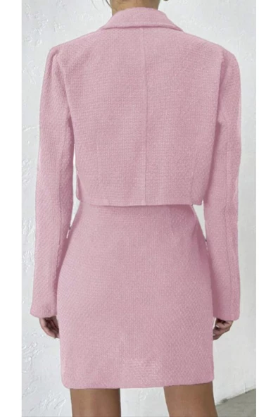 Pembe Tüvit Blazer Ceket Etek Takımı - 5