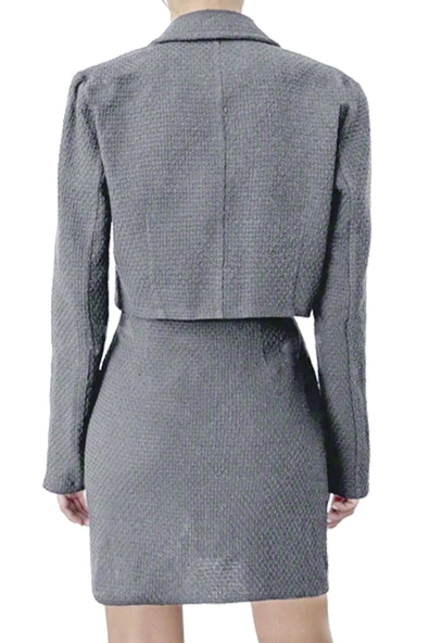 Gri Tüvit Blazer Ceket Etek Takımı - 2