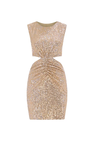 Gold Cut Out Pul Payet Kadın Mini Elbise - 12