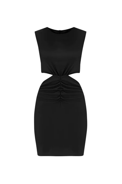 Siyah Cut Out Kadın Mini Elbise - 9