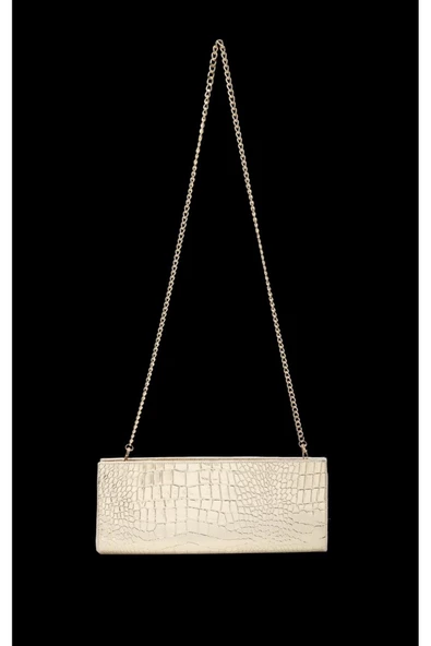 Gold Kroko Deri Kadın Clutch - 5